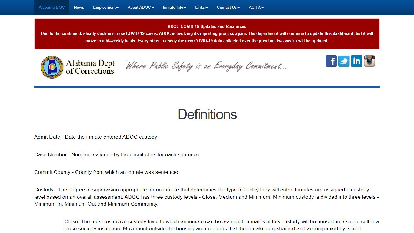 - Alabama Dept of Corrections